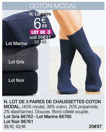 Promotions Lot de 3 paires de chaussettes coton modal - Produit Maison - Damart - Valide de 06/01/2021 à 15/06/2021 chez Damart