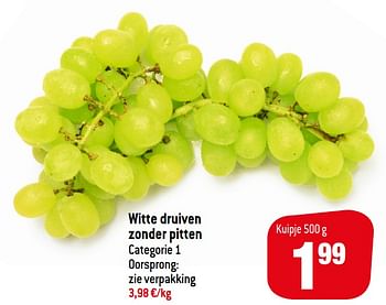 Promoties Witte druiven zonder pitten - Huismerk - Match - Geldig van 13/01/2021 tot 19/01/2021 bij Match