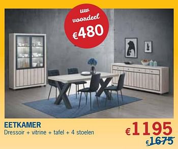 Promoties Eetkamer dressoir + vitrine + tafel + 4 stoelen - Huismerk - De Prijzenklopper - Geldig van 01/01/2021 tot 31/01/2021 bij De Prijzenklopper