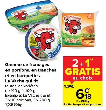 Promotions Gamme de fromages en portions, en tranches et en barquettes la vache qui rit - La Vache Qui Rit - Valide de 13/01/2021 à 25/01/2021 chez Carrefour