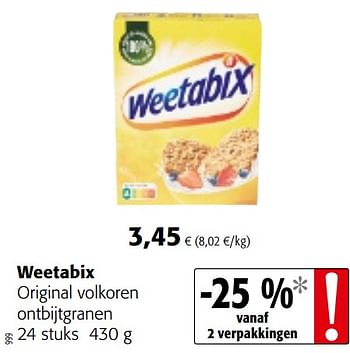 Promoties Weetabix original volkoren ontbijtgranen - Weetabix - Geldig van 13/01/2021 tot 26/01/2021 bij Colruyt