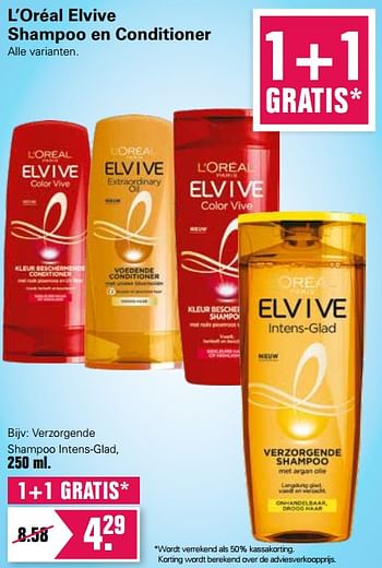 Promotions L`oréal elvive shampoo en conditioner verzorgende shampoo intens-glad - L'Oreal Paris - Valide de 14/01/2021 à 30/01/2021 chez De Online Drogist