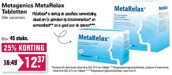 Promoties Metagenics metarelax tabletten - Metagenics - Geldig van 14/01/2021 tot 30/01/2021 bij De Online Drogist