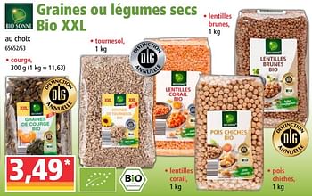 Promotions Graines ou légumes secs bio xxl - Bio Sonne - Valide de 20/01/2021 à 27/01/2021 chez Norma
