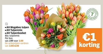 Promoties Ah megabos tulpen ah tulpenmix ah tulpenboeket tulpenmix per bos - Huismerk - Albert Heijn - Geldig van 18/01/2021 tot 24/01/2021 bij Albert Heijn