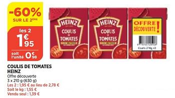 Promotions Coulis de tomates heinz - Heinz - Valide de 20/01/2021 à 25/01/2021 chez Bi1