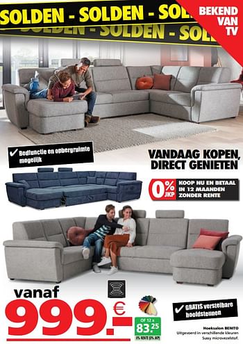 Promoties Hoeksalon benito - Huismerk - Seats and Sofas - Geldig van 18/01/2021 tot 31/01/2021 bij Seats and Sofas