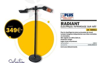 Promotions Radiant électrique infrarouge sur mât - S-Plus - Valide de 14/09/2020 à 31/03/2021 chez Master Pro
