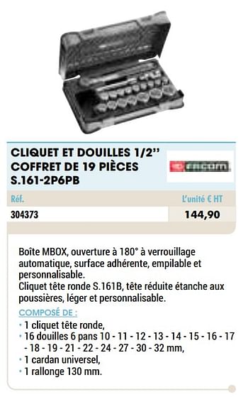 Promotions Cliquet et douilles 1-2`` coffret de 19 pièces s.161-2p6pb - Facom - Valide de 01/01/2021 à 31/12/2021 chez Master Pro