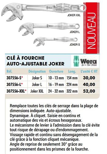 Promotions Clé à fourche auto-ajustable joker - Wera - Valide de 01/01/2021 à 31/12/2021 chez Master Pro