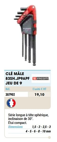 Promotions Clé mâle 83sh.jp9apf jeu de 9 - Facom - Valide de 01/01/2021 à 31/12/2021 chez Master Pro