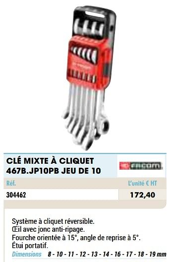 Promotions Clé mixte à cliquet 467b.jp10pb jeu de 10 - Facom - Valide de 01/01/2021 à 31/12/2021 chez Master Pro