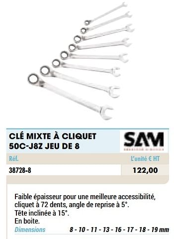 Promotions Clé mixte à cliquet 50c-j8z jeu de 8 - SAM - Valide de 01/01/2021 à 31/12/2021 chez Master Pro