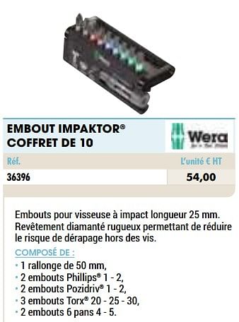 Promotions Embout impaktor coffret de 10 - Wera - Valide de 01/01/2021 à 31/12/2021 chez Master Pro