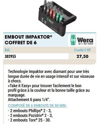 Promotions Embout impaktor coffret de 6 - Wera - Valide de 01/01/2021 à 31/12/2021 chez Master Pro
