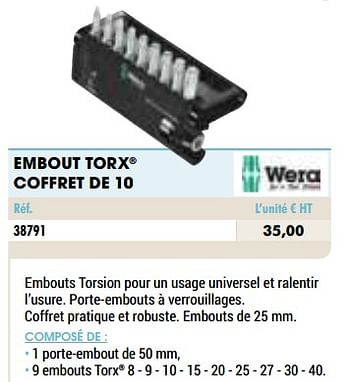 Promotions Embout torx coffret de 10 - Wera - Valide de 01/01/2021 à 31/12/2021 chez Master Pro