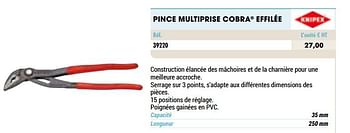 Promotions Pince multiprise cobra effilée - Knipex - Valide de 01/01/2021 à 31/12/2021 chez Master Pro