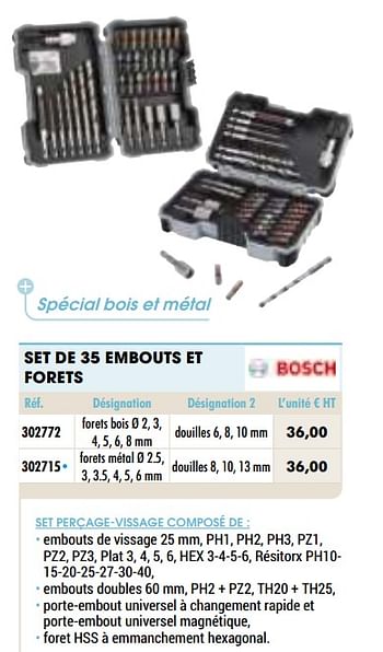 Promotions Set de 35 embouts et forets - Bosch - Valide de 01/01/2021 à 31/12/2021 chez Master Pro