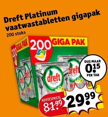 Promotions Dreft platinum vaatwastabletten gigapak - Dreft - Valide de 19/01/2021 à 24/01/2021 chez Kruidvat