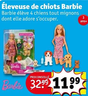 Promotions Éleveuse de chiots barbie - Mattel - Valide de 19/01/2021 à 24/01/2021 chez Kruidvat