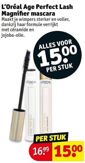 Promoties L`oréal age perfect lash magnifier mascara - L'Oreal Paris - Geldig van 19/01/2021 tot 24/01/2021 bij Kruidvat