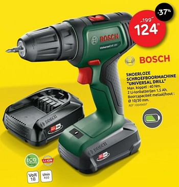 Promoties Bosch snoerloze schroefboormachine universal drill - Bosch - Geldig van 27/01/2021 tot 08/02/2021 bij Brico