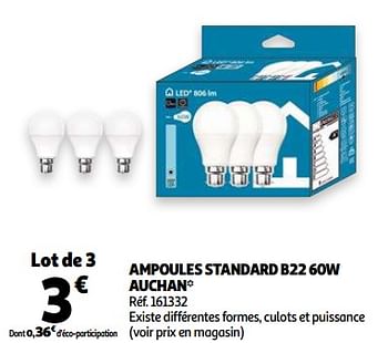 Promotions Ampoules standard b22 60w auchan - Produit Maison - Auchan Ronq - Valide de 20/01/2021 à 26/01/2021 chez Auchan Ronq