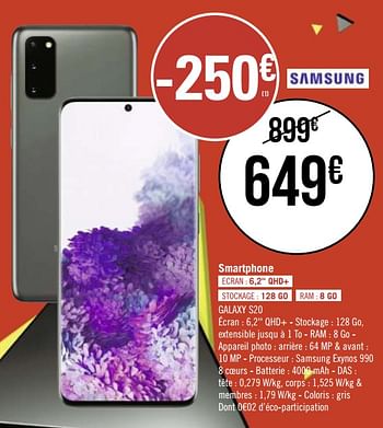 Promotions Samsung smartphone galaxy s20 - Samsung - Valide de 20/01/2021 à 16/02/2021 chez Géant Casino