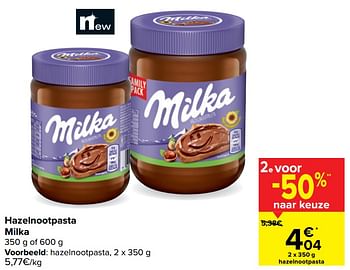 Promoties Hazelnootpasta milka - Milka - Geldig van 20/01/2021 tot 01/02/2021 bij Carrefour