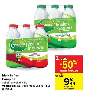 Promotions Pak volle melk - Campina - Valide de 20/01/2021 à 01/02/2021 chez Carrefour