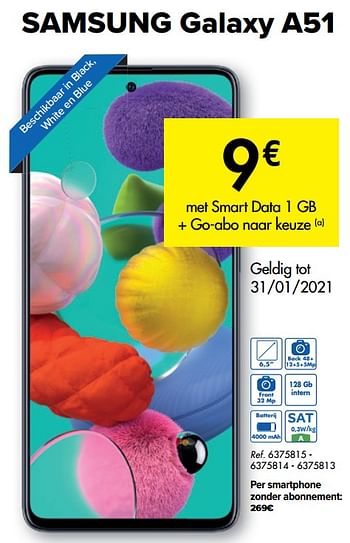 Promoties Samsung galaxy a51 - Samsung - Geldig van 20/01/2021 tot 01/02/2021 bij Carrefour