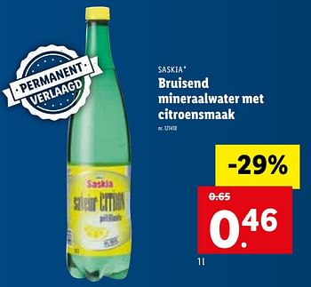 Promoties Bruisend mineraalwater met citroensmaak - Saskia - Geldig van 25/01/2021 tot 31/01/2021 bij Lidl