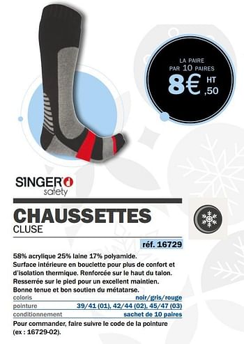 Promotions Chaussettes cluse - Singer - Valide de 14/09/2020 à 31/03/2021 chez Master Pro