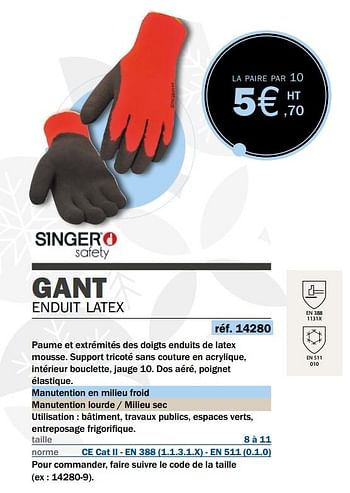 Promotions Gant enduit latex - Singer - Valide de 14/09/2020 à 31/03/2021 chez Master Pro