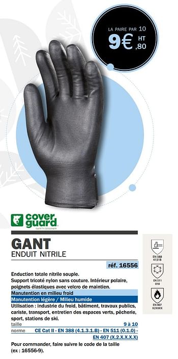 Promotions Gant enduit nitrile - Cover Guard - Valide de 14/09/2020 à 31/03/2021 chez Master Pro