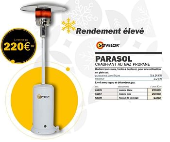 Promotions Parasol chauffant au gaz propane - Sovelor - Valide de 14/09/2020 à 31/03/2021 chez Master Pro
