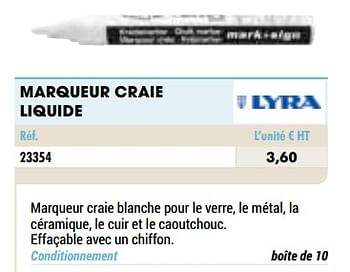 Promotions Marqueur craie liquide - Lyra - Valide de 01/01/2021 à 31/12/2021 chez Master Pro