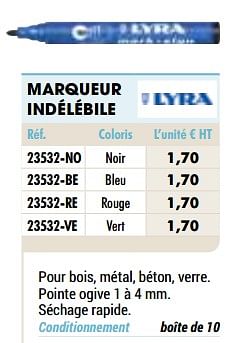 Promotions Marqueur indélébile - Lyra - Valide de 01/01/2021 à 31/12/2021 chez Master Pro