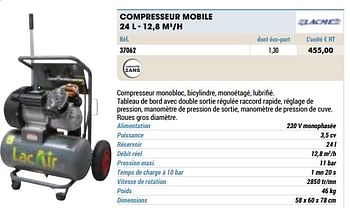 Promoties Compresseur mobile 24 l - 12,8 m3-h - Lacme - Geldig van 01/01/2021 tot 31/12/2021 bij Master Pro