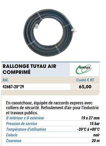 Promotions Rallonge tuyau air comprimé - Alfaflex - Valide de 01/01/2021 à 31/12/2021 chez Master Pro