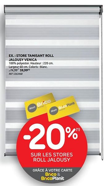 Promoties Store tamisant roll jalousy venica - Huismerk - BricoPlanit - Geldig van 27/01/2021 tot 08/02/2021 bij BricoPlanit