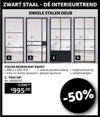 Promoties Stalen deuren mat zwart trixi 3w - Huismerk - Zelfbouwmarkt - Geldig van 26/01/2021 tot 01/03/2021 bij Zelfbouwmarkt
