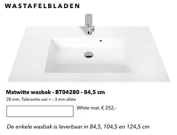 Promoties Wastafelbladen matwitte wasbak - bt04280 white mat - Huismerk - Kvik - Geldig van 01/01/2021 tot 31/01/2021 bij Kvik Keukens