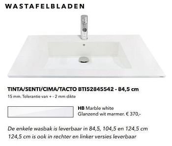 Promoties Wastafelbladen tinta-senti-cima-tacto bti52845542 hb marble white glanzend wit marmer - Huismerk - Kvik - Geldig van 01/01/2021 tot 31/01/2021 bij Kvik Keukens