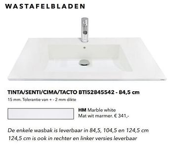 Promoties Wastafelbladen tinta-senti-cima-tacto bti52845542 hm marble white mat wit marmer - Huismerk - Kvik - Geldig van 01/01/2021 tot 31/01/2021 bij Kvik Keukens