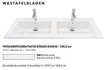 Promoties Wastafelbladen tinta-senti-cima-tacto bti52d1245542 hm marble white mat wit marmer - Huismerk - Kvik - Geldig van 01/01/2021 tot 31/01/2021 bij Kvik Keukens