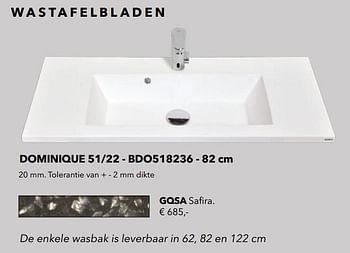 Promoties Wastafelbladen dominique 51-22 - bdo518236 gqsa safira - Huismerk - Kvik - Geldig van 01/01/2021 tot 31/01/2021 bij Kvik Keukens