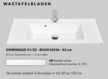 Promoties Wastafelbladen dominique 51-22 - bdo518236 hb marble white glanzend wit marmer - Huismerk - Kvik - Geldig van 01/01/2021 tot 31/01/2021 bij Kvik Keukens
