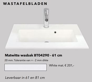 Promoties Wastafelbladen matwitte wasbak bt04290 white mat - Huismerk - Kvik - Geldig van 01/01/2021 tot 31/01/2021 bij Kvik Keukens