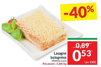 Promotions Lasagne bolognèse mamma lucia - Produit maison - Intermarche - Valide de 26/01/2021 à 31/01/2021 chez Intermarche